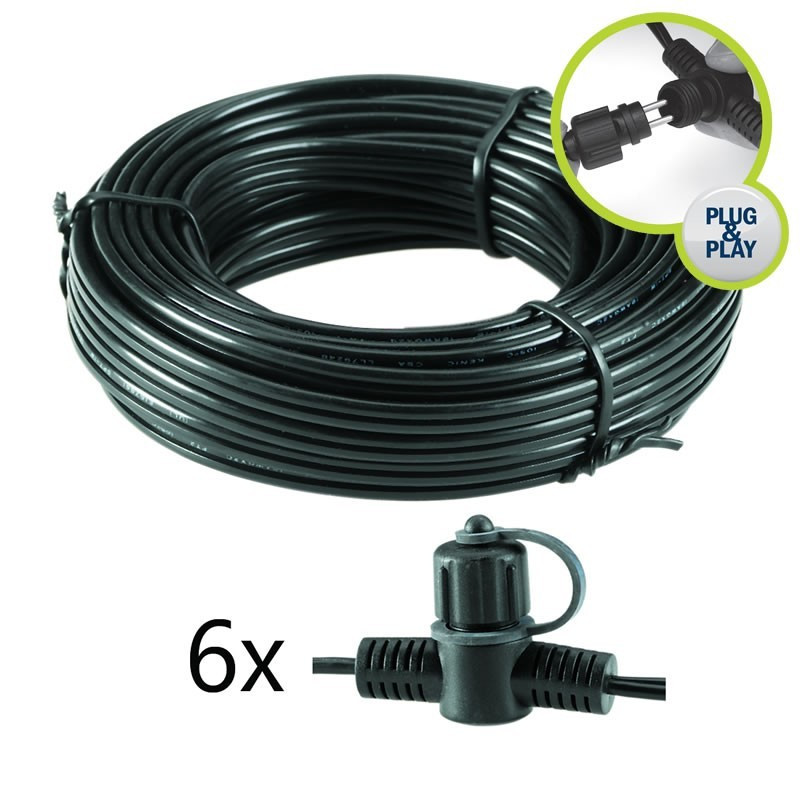 Techmar Garden Lighting UK Outdoor Lights Low Voltage DIY 15m Main Cable SPT-3 With 6 Connectors