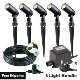 Techmar Garden Lighting UK Outdoor Lights Low Voltage Alder 12V Plug & Play LED Garden Lights Bundle - 5 Light Kit. 1