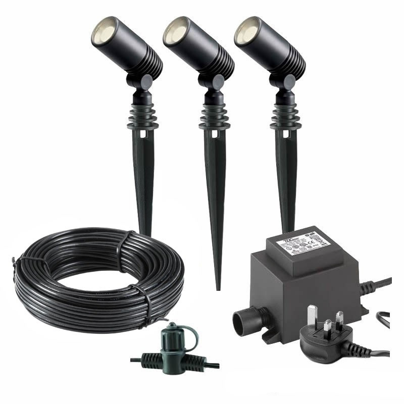 Techmar Garden Lighting UK Outdoor Lights Low Voltage Alder 12V Plug & Play LED Garden Lights Bundle - 3 Light Kit. 2