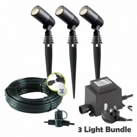 Techmar Garden Lighting UK Outdoor Lights Low Voltage Alder 12V Plug & Play LED Garden Lights Bundle - 3 Light Kit. 1