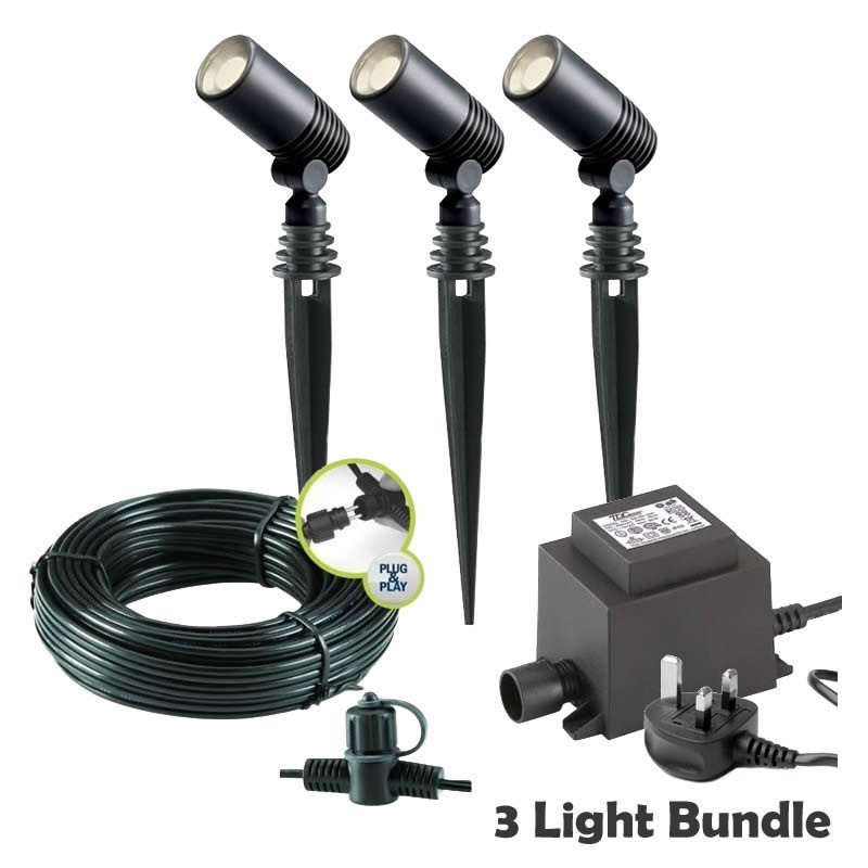 Techmar Garden Lighting UK Outdoor Lights Low Voltage Alder 12V Plug & Play LED Garden Lights Bundle - 3 Light Kit. 1