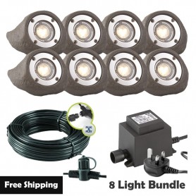 Techmar Garden Lighting UK Outdoor Lights Low Voltage Lapis LED Waterproof Rock Light Bundle - 8 Light Kit. 1