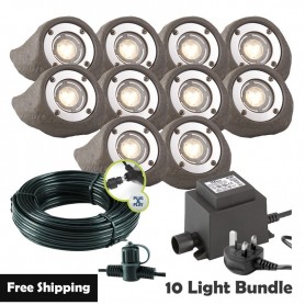 Techmar Garden Lighting UK Outdoor Lights Low Voltage Lapis LED Waterproof Rock Light Bundle - 10 Light Kit. 1
