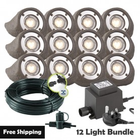 Techmar Garden Lighting UK Outdoor Lights Low Voltage Lapis LED Waterproof Rock Light Bundle - 12 Light Kit. 1