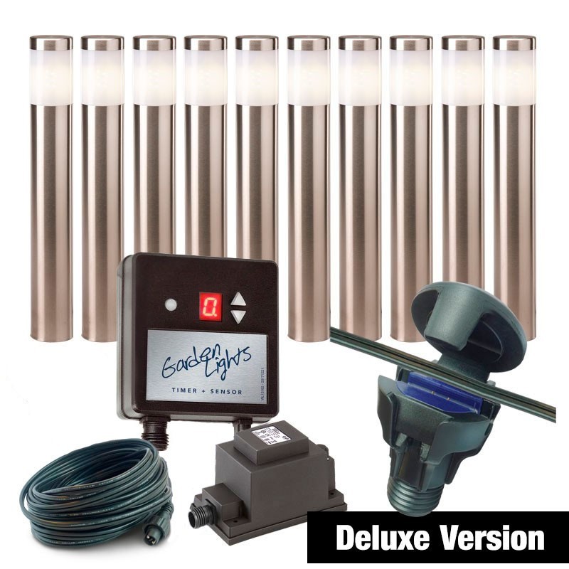 Techmar Garden Lighting UK Outdoor Lights Low Voltage DIY 10 light Albus Bundle + timer