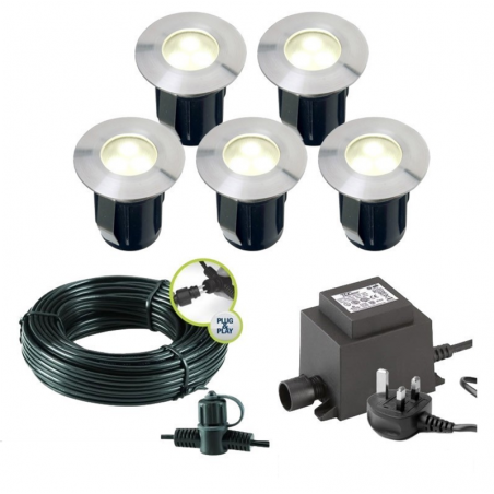 Techmar Garden Lighting UK Outdoor Lights Low Voltage Alpha 12V Plug & Play Garden Deck Light Bundle - 5 Light Kit. 5