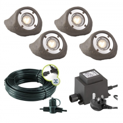 Techmar Garden Lighting UK Outdoor Lights Low Voltage Lapis LED Waterproof Rock Light Bundle - 4 Light Kit. 4