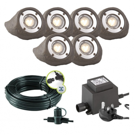 Techmar Garden Lighting UK Outdoor Lights Low Voltage Lapis LED Waterproof Rock Light Bundle - 6 Light Kit. 4