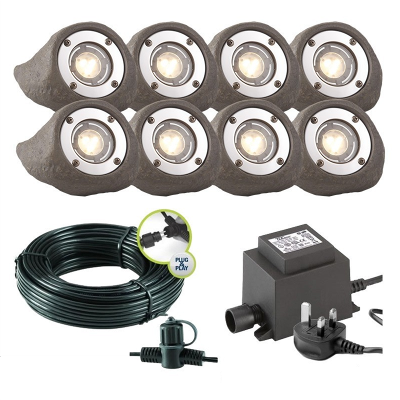 Techmar Garden Lighting UK Outdoor Lights Low Voltage Lapis LED Waterproof Rock Light Bundle - 8 Light Kit. 4