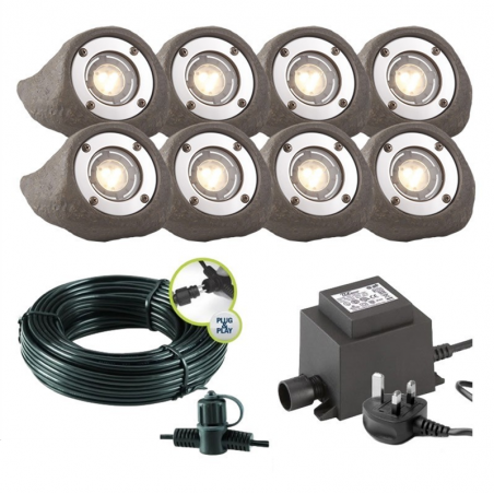 Techmar Garden Lighting UK Outdoor Lights Low Voltage Lapis LED Waterproof Rock Light Bundle - 8 Light Kit. 4