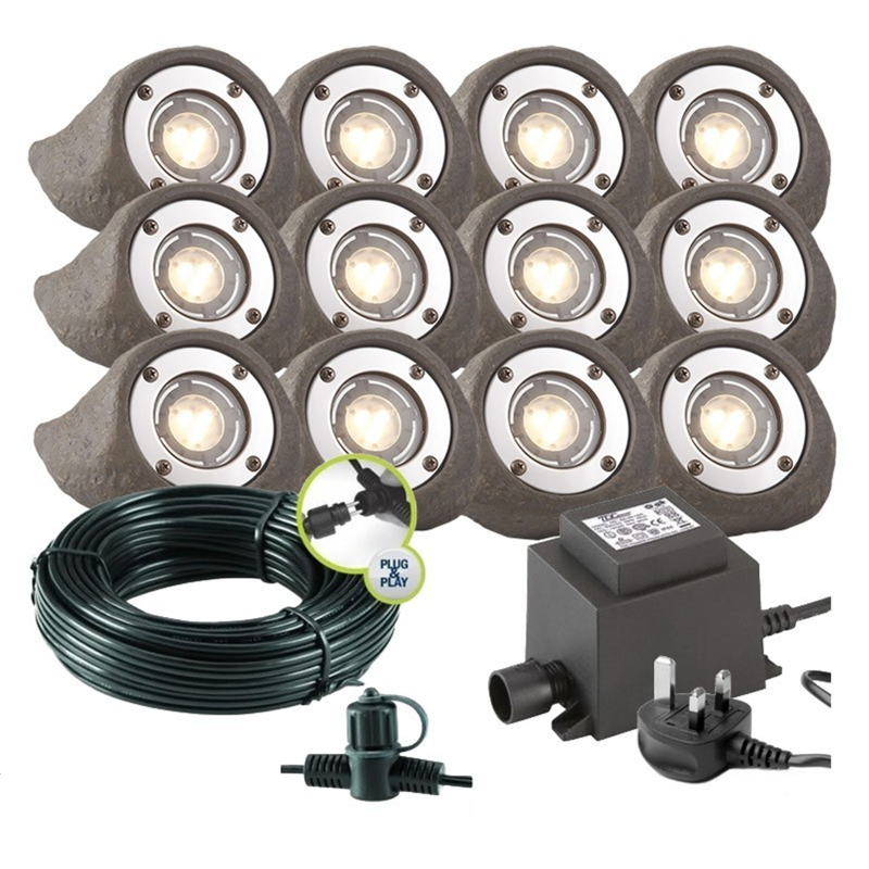 Techmar Garden Lighting UK Outdoor Lights Low Voltage Lapis LED Waterproof Rock Light Bundle - 12 Light Kit. 4
