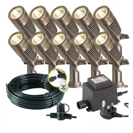 Techmar Minus Plug & Play LED Garden Spotlight Bundle - 10 Light Kit