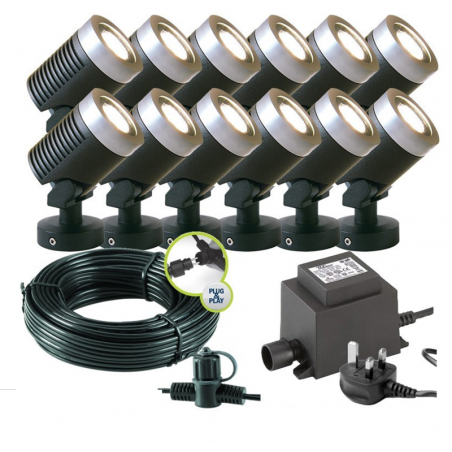 Techmar Arcus 12V Plug & Play Garden Spotlight Bundle - 12 Light Kit